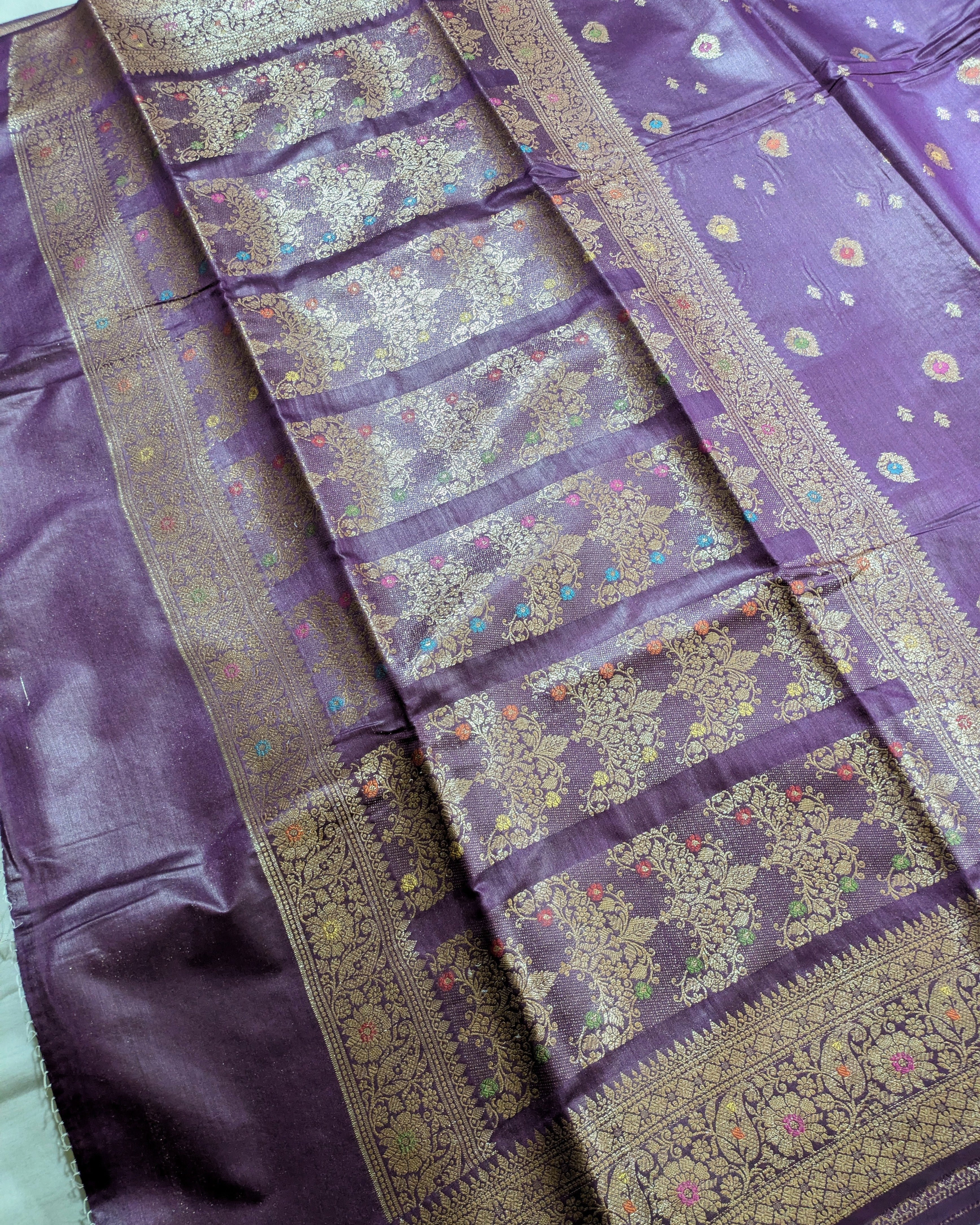Tussar Muga Benarasi Sari Dark Purple