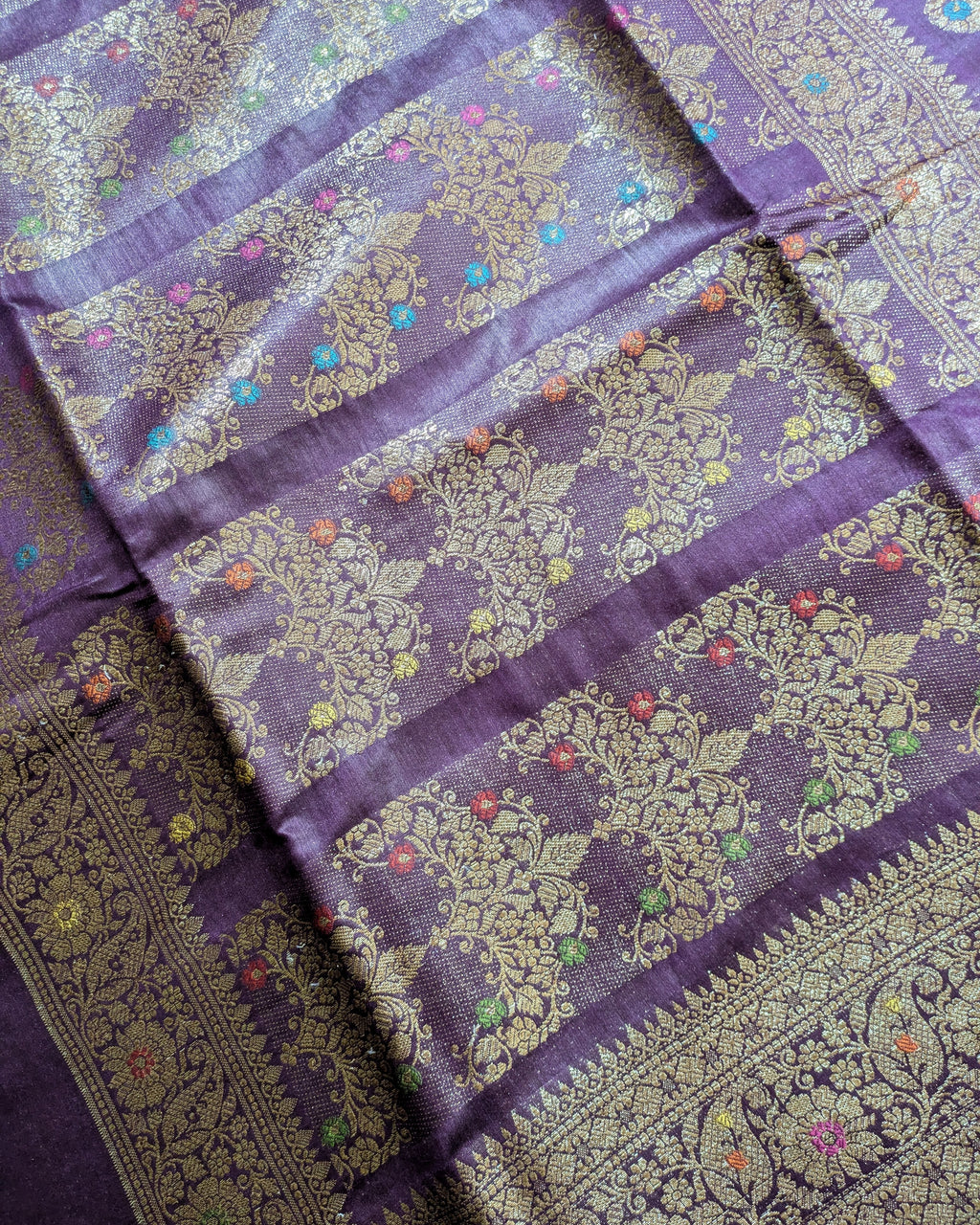 Tussar Muga Benarasi Sari Dark Purple