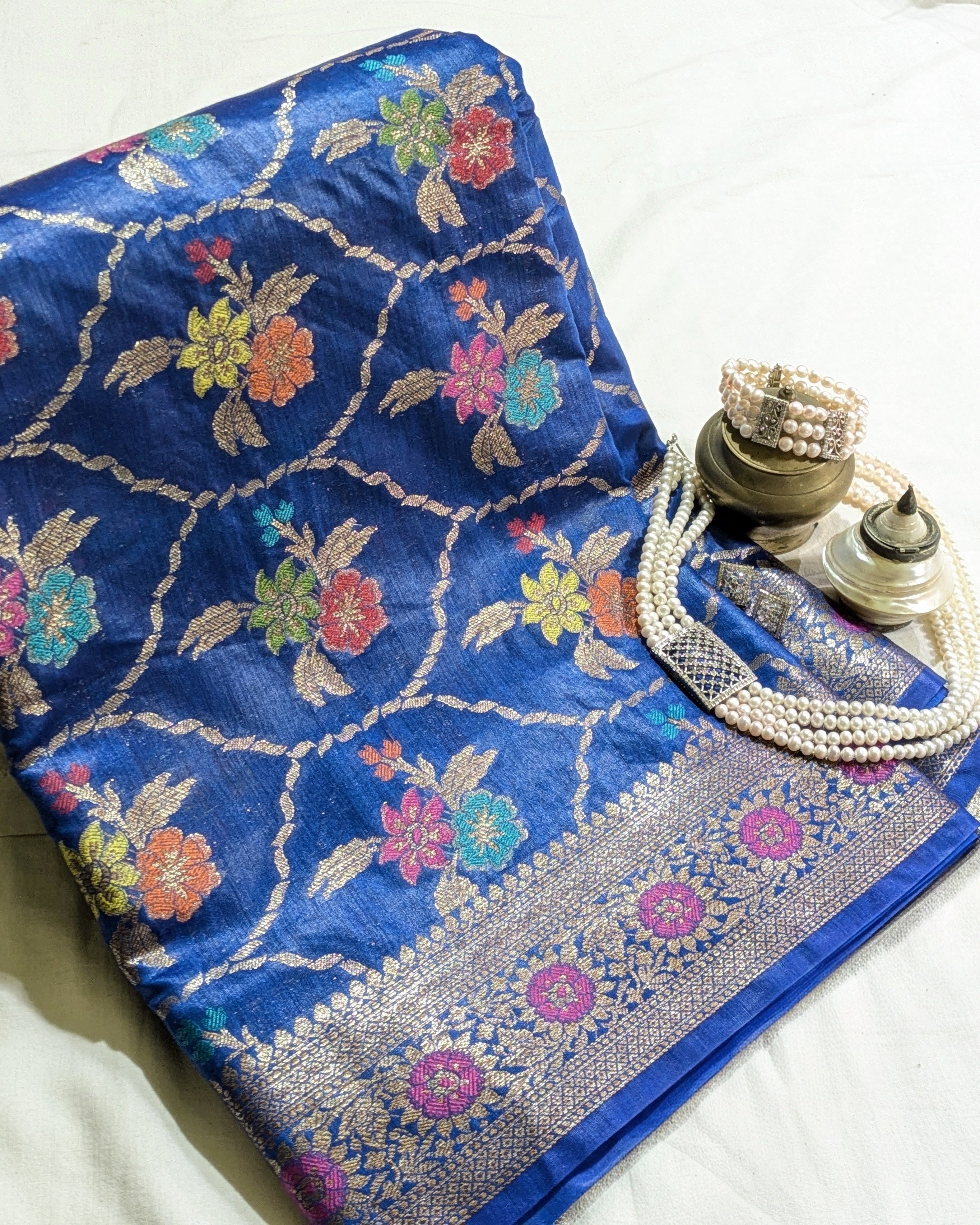 Tussar Muga Benarasi Sari Blue