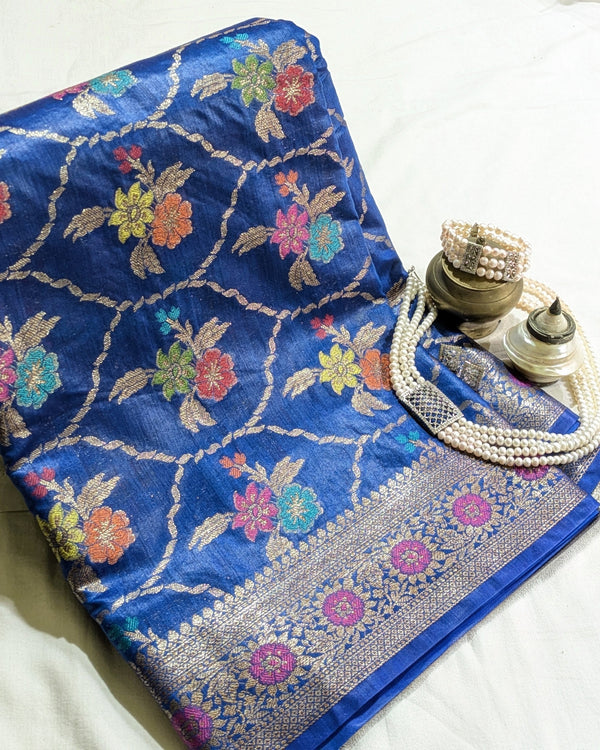 Tussar Muga Benarasi Sari Blue (Silk Mark)