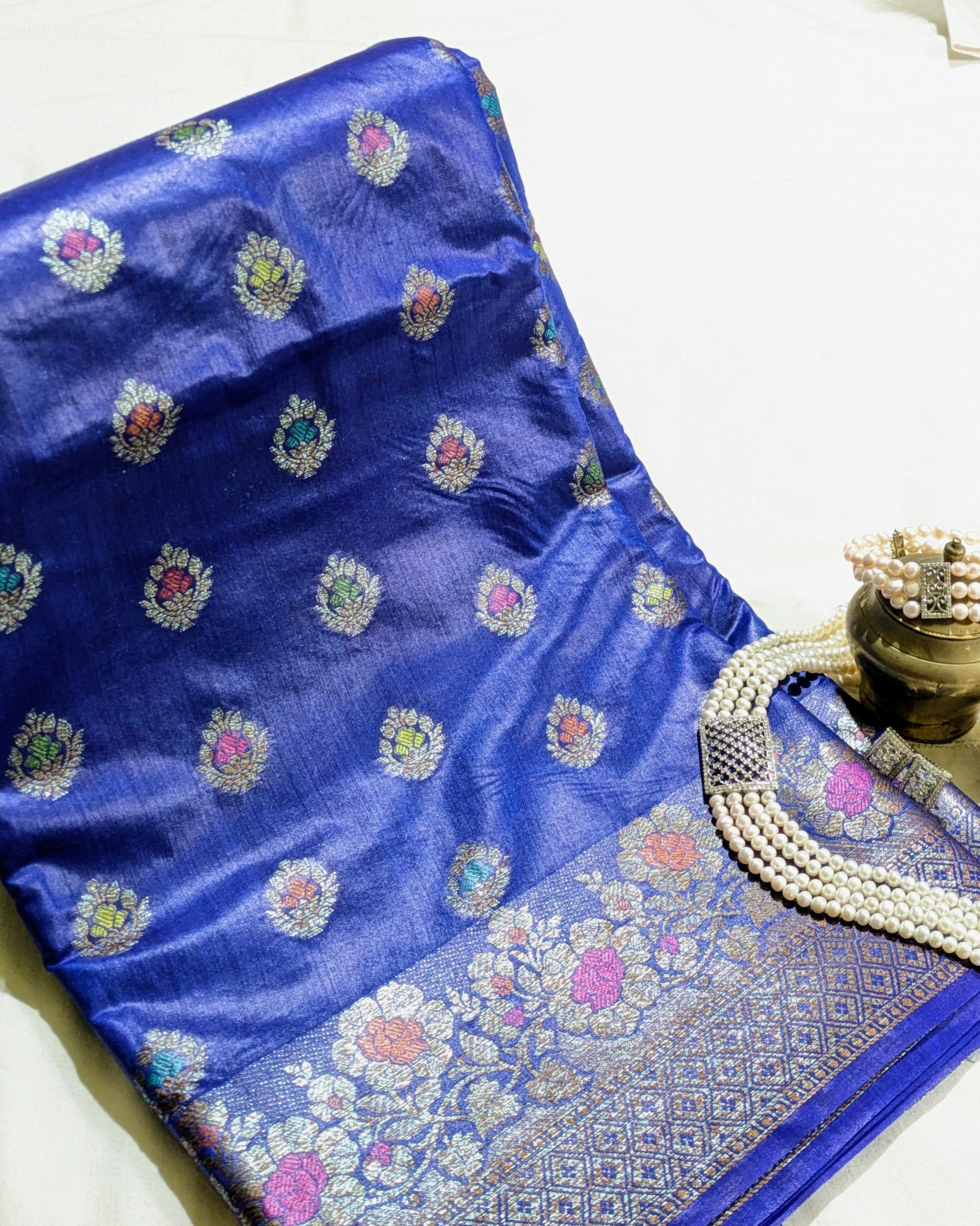 Tussar Muga Benarasi Sari Blue