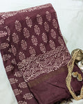 Chanderi Block Print Sari Dark Wine