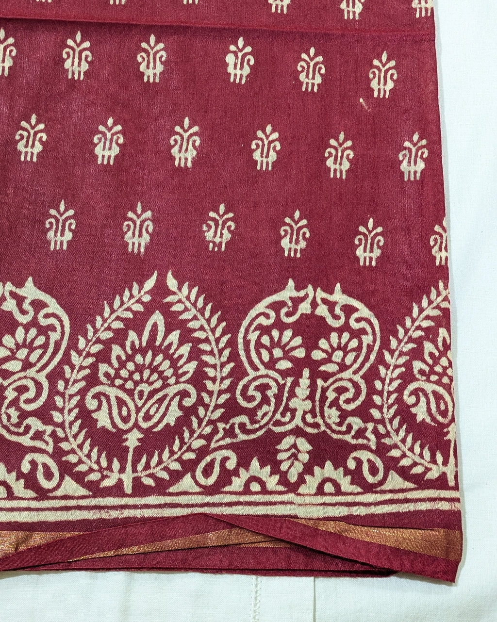 Chanderi Block Print Sari Dark Cherry