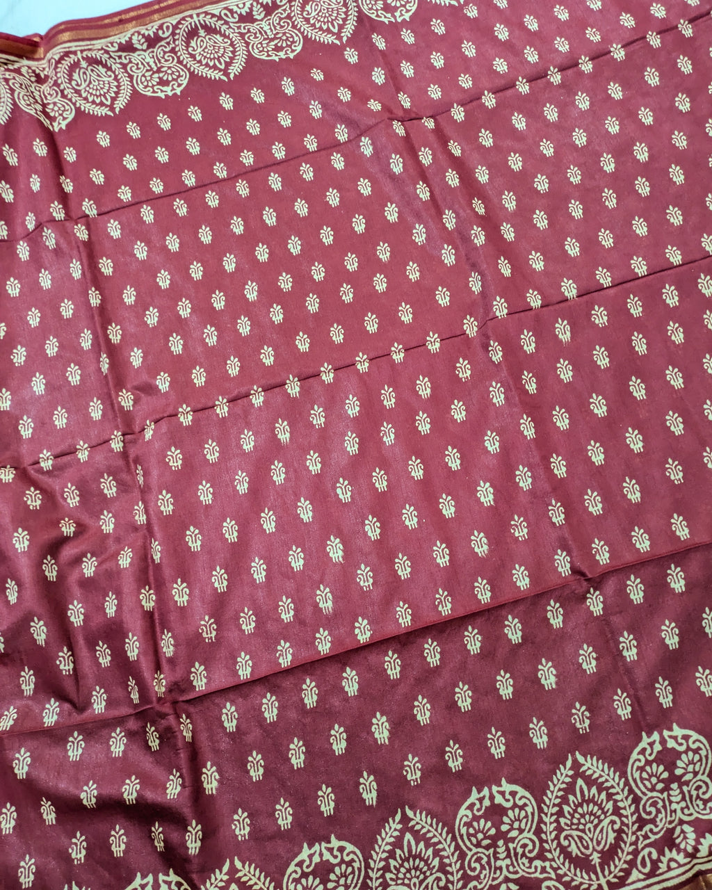 Chanderi Block Print Sari Dark Cherry
