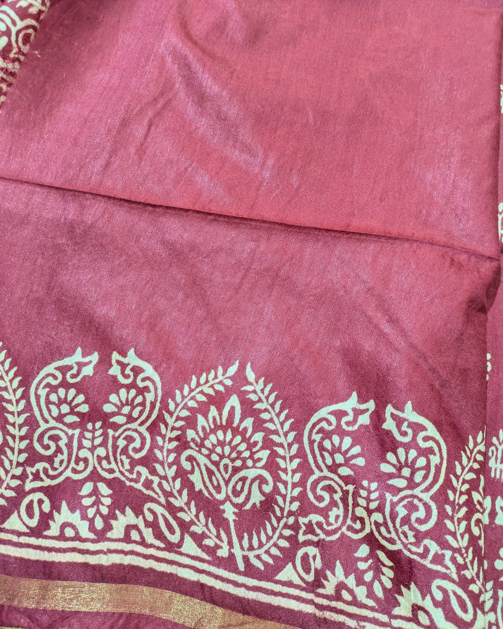 Chanderi Block Print Sari Dark Cherry