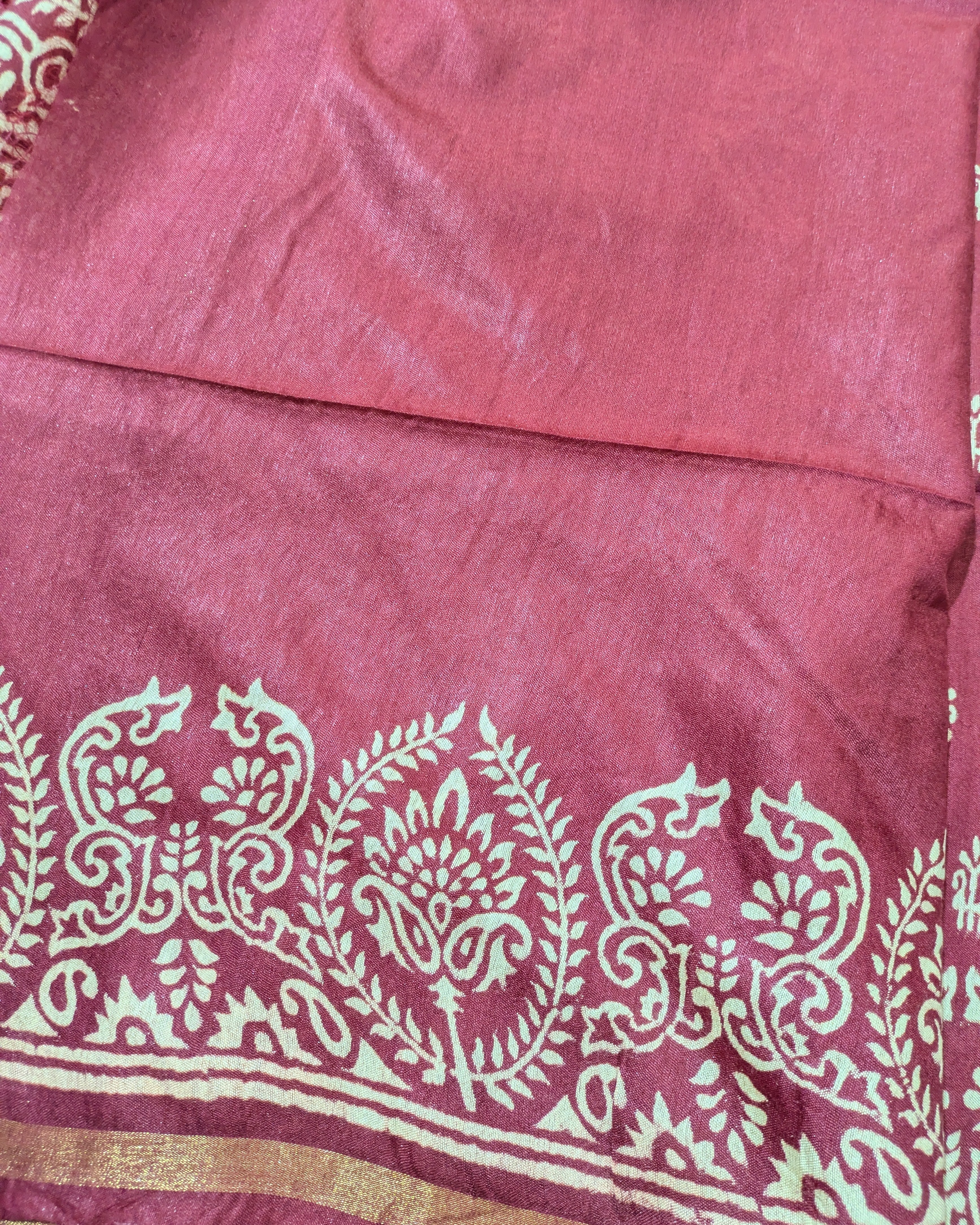 Chanderi Block Print Sari Dark Cherry