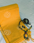 Chanderi Batik Print Sari Yellow 1