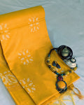 Chanderi Batik Print Sari Yellow 2
