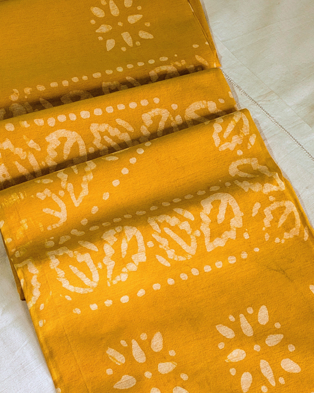 Chanderi Batik Print Sari Yellow 2