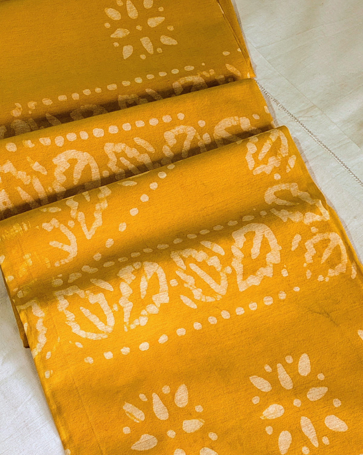 Chanderi Batik Print Sari Yellow 2