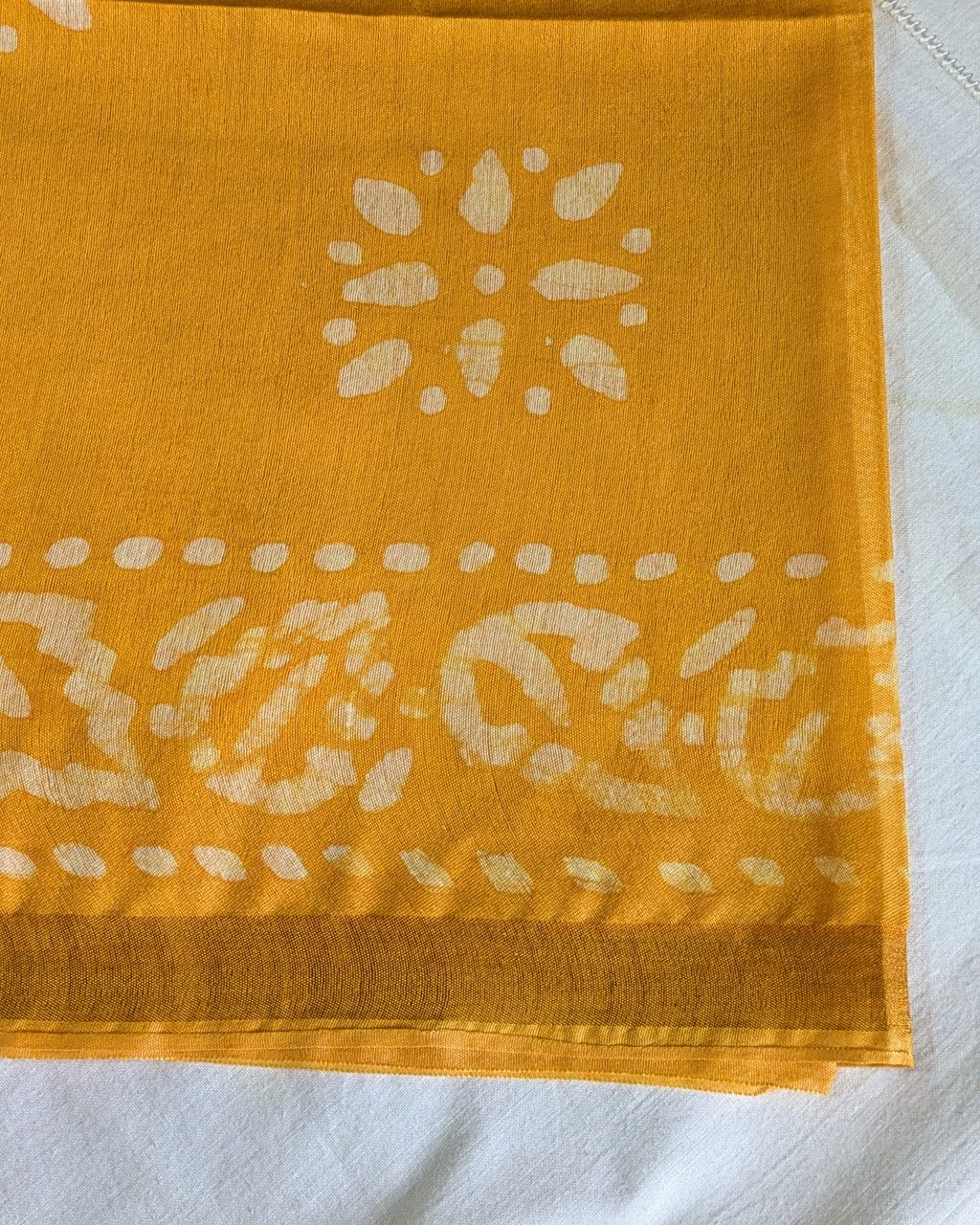 Chanderi Batik Print Sari Yellow 2