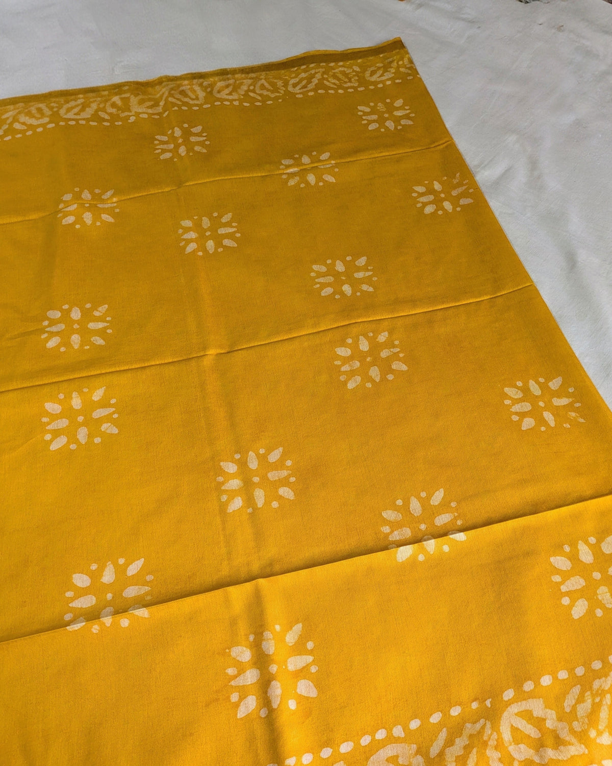 Chanderi Batik Print Sari Yellow 2