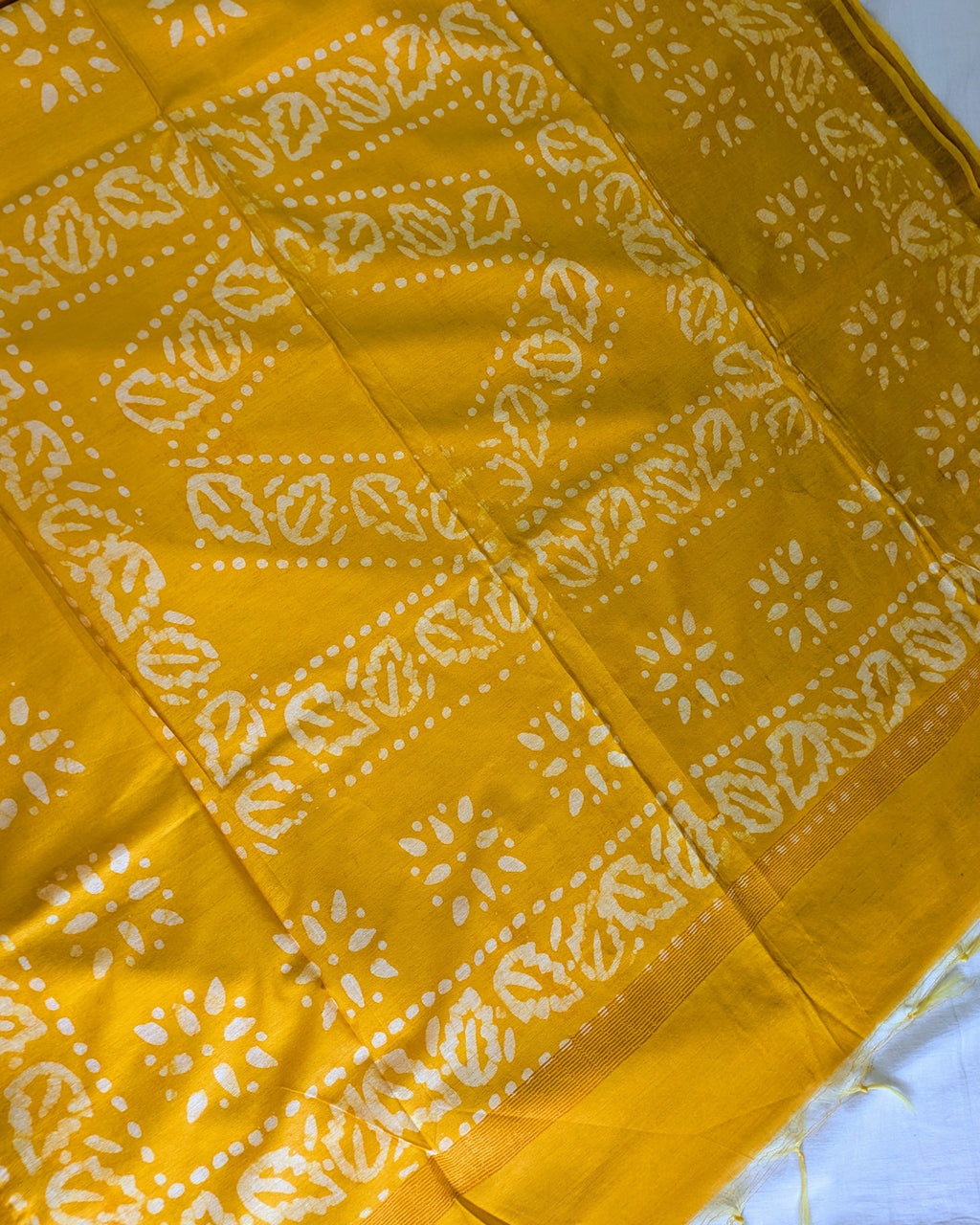 Chanderi Batik Print Sari Yellow 2