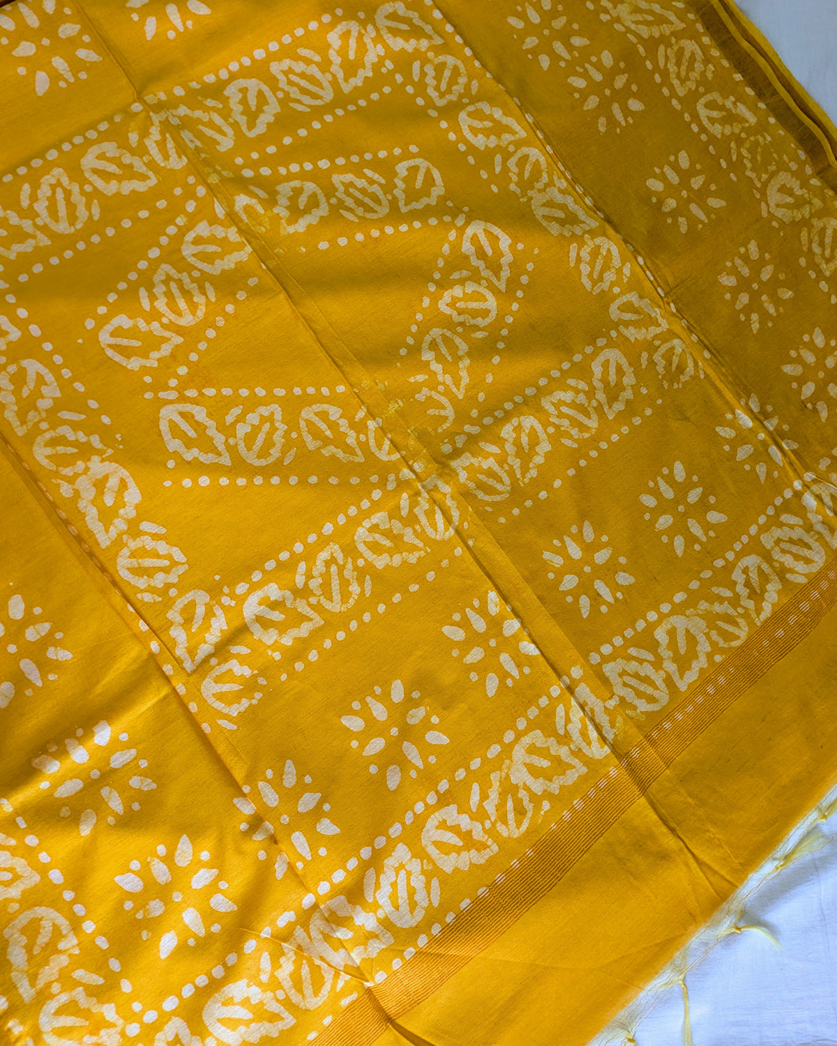 Chanderi Batik Print Sari Yellow 2