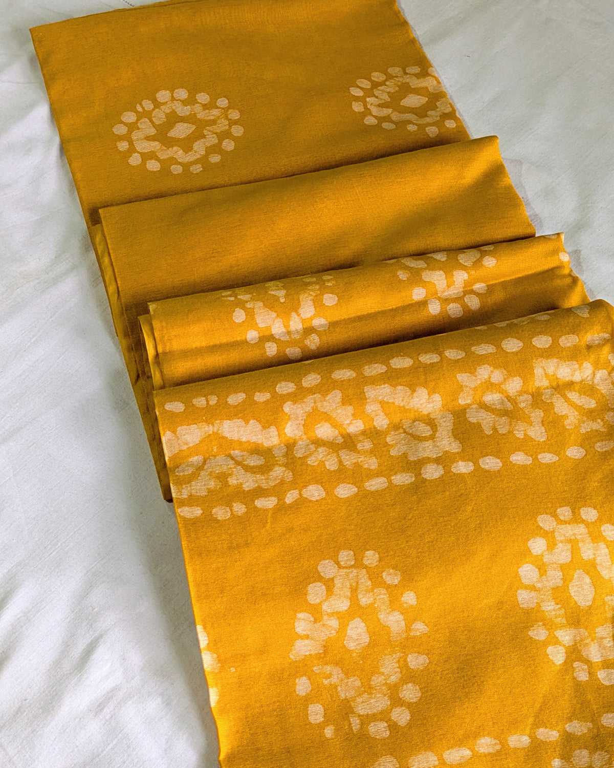 Chanderi Batik Print Sari Yellow 1