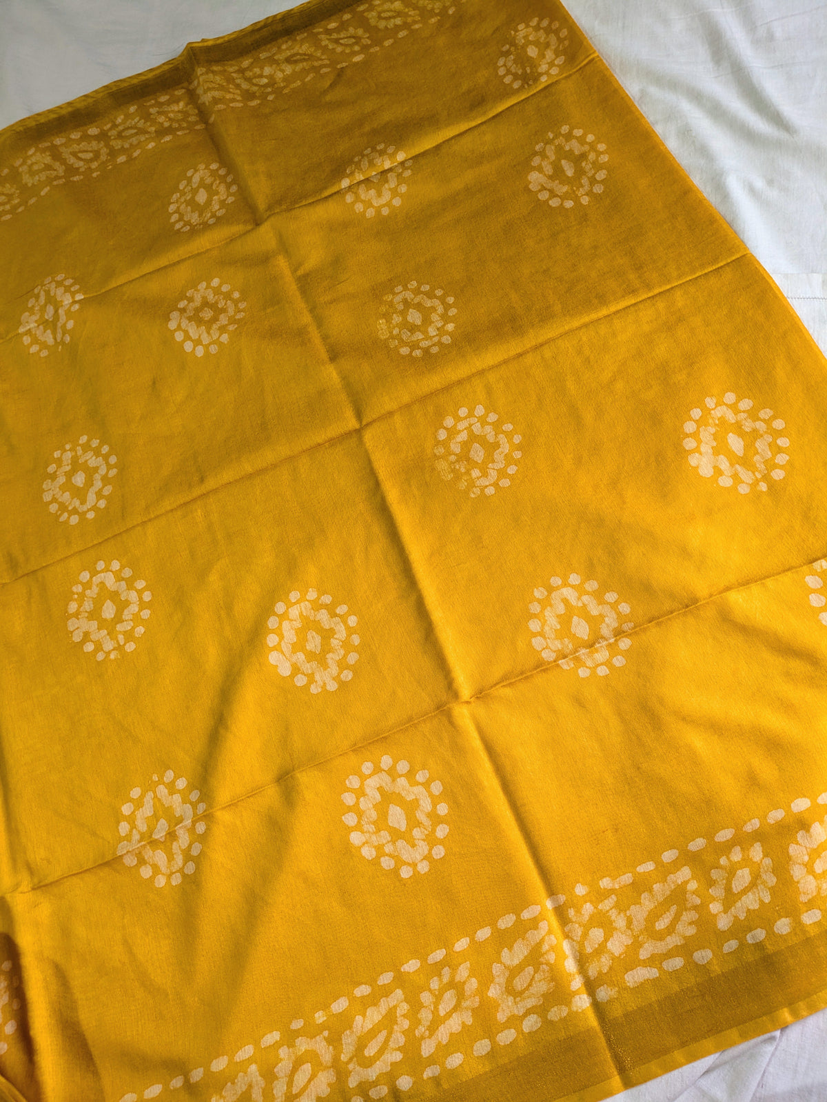 Chanderi Batik Print Sari Yellow 1