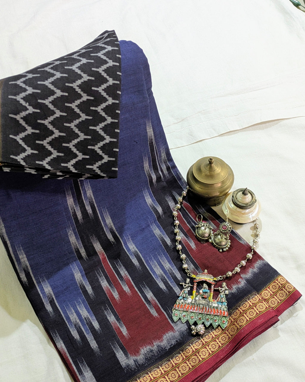 Printed Pachampalli Sari Blue