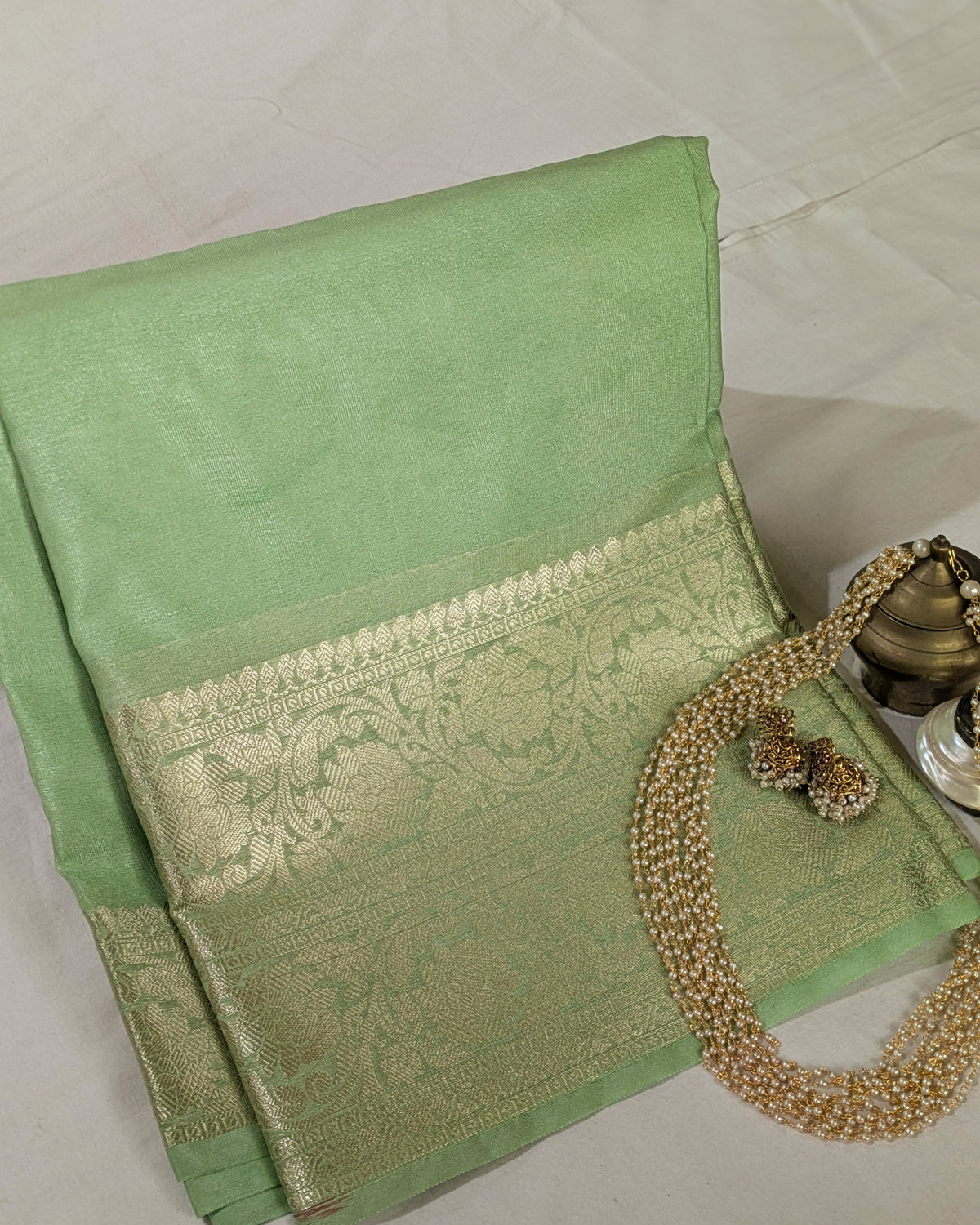 Katan Soft Banarasi Sari Sea Green