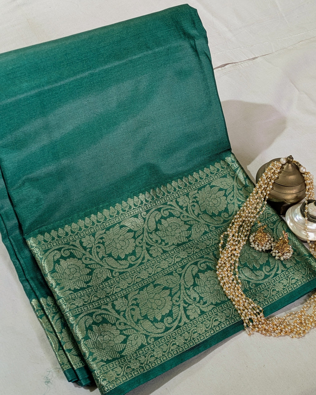 Katan Soft Banarasi Sari Forest Green