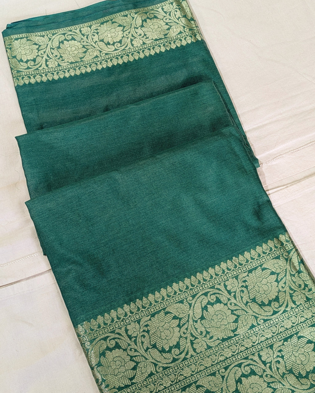 Katan Soft Banarasi Sari Forest Green
