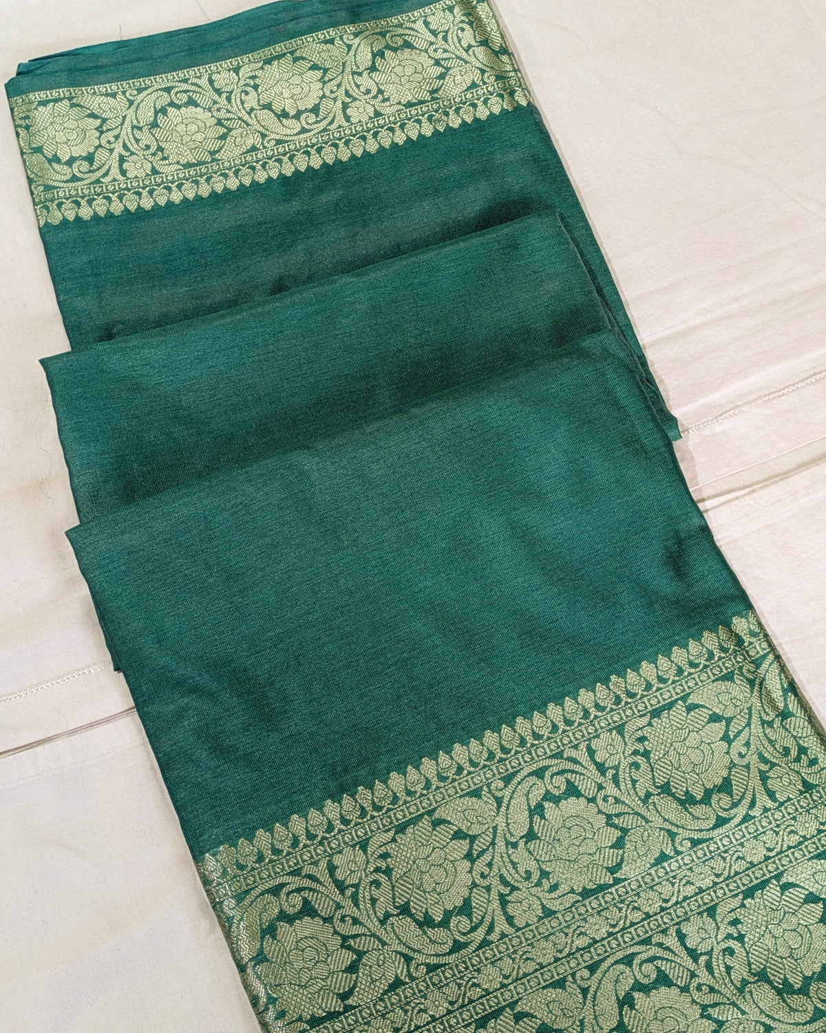 Katan Soft Banarasi Sari Forest Green