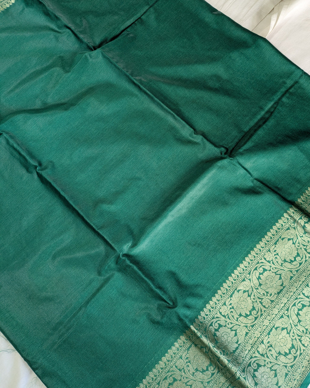 Katan Soft Banarasi Sari Forest Green