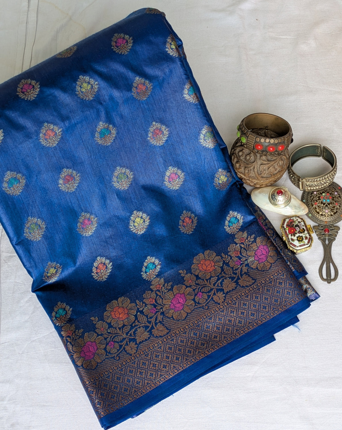 Tussar Muga Benarasi Sari Blue