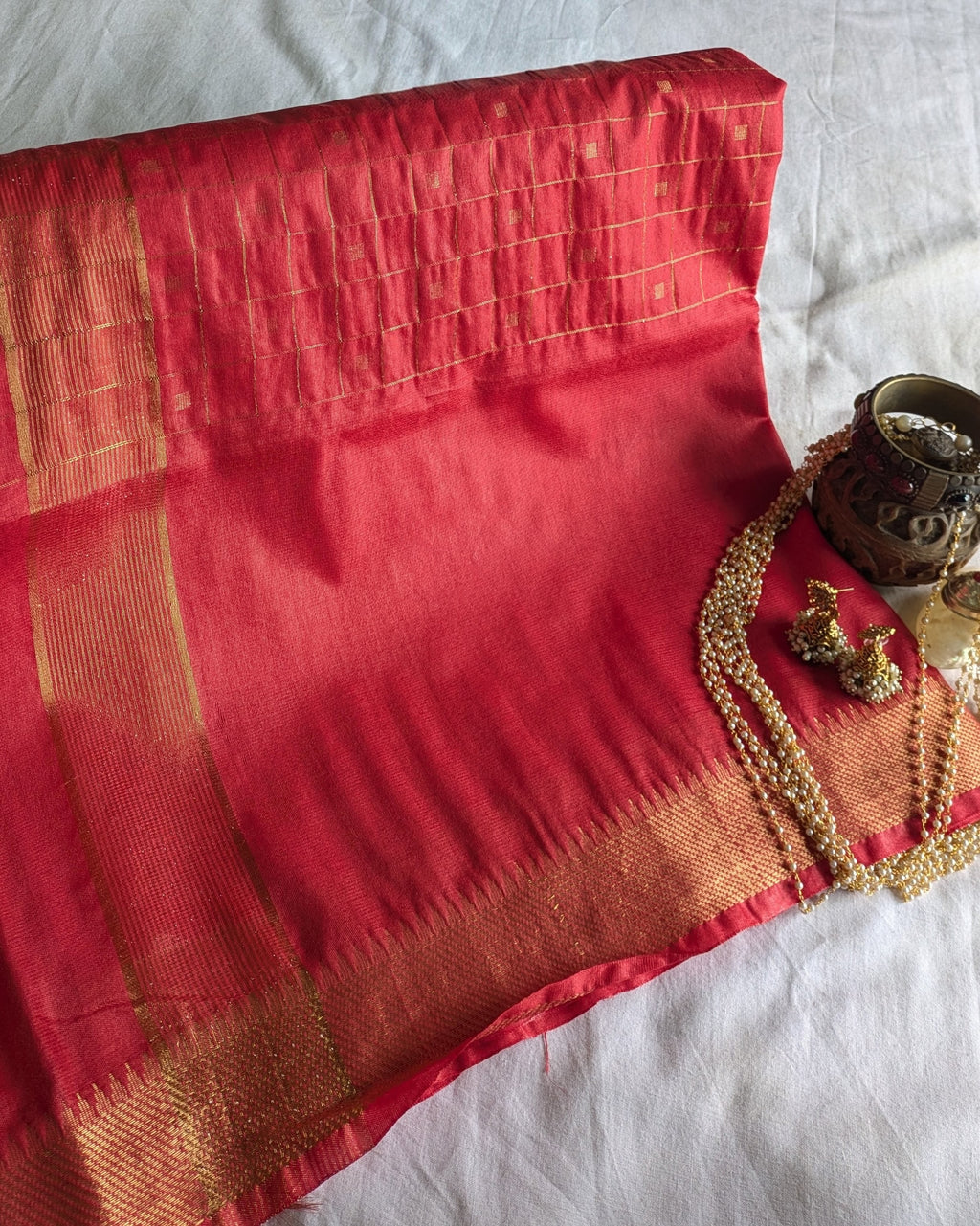 Bhagalpuri Mangalgiri Sari Red