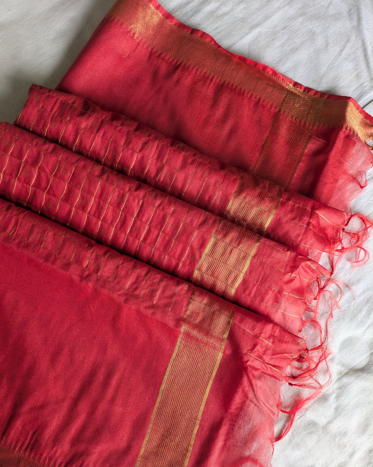 Bhagalpuri Mangalgiri Sari Red