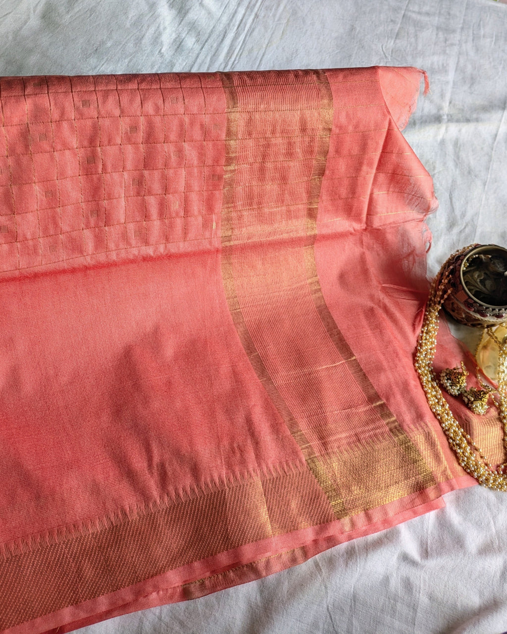 Bhagalpuri Mangalgiri Sari Peach