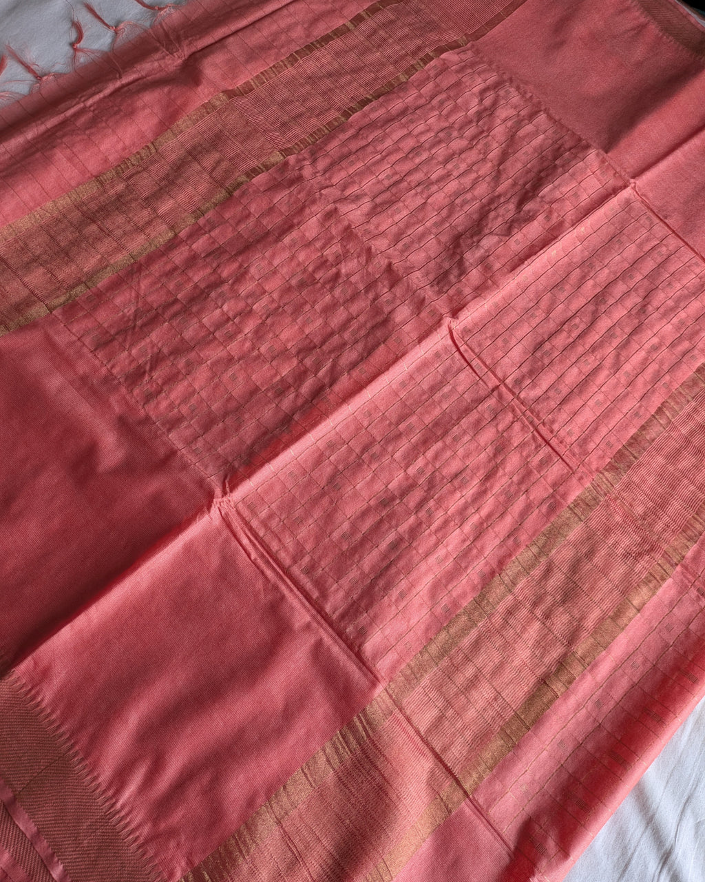 Bhagalpuri Mangalgiri Sari Peach