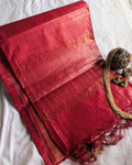 Tussar Muga Silk Mark Sari Red