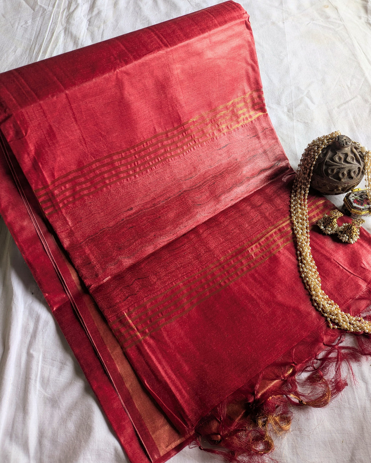 Tussar Muga Silk Mark Sari Red