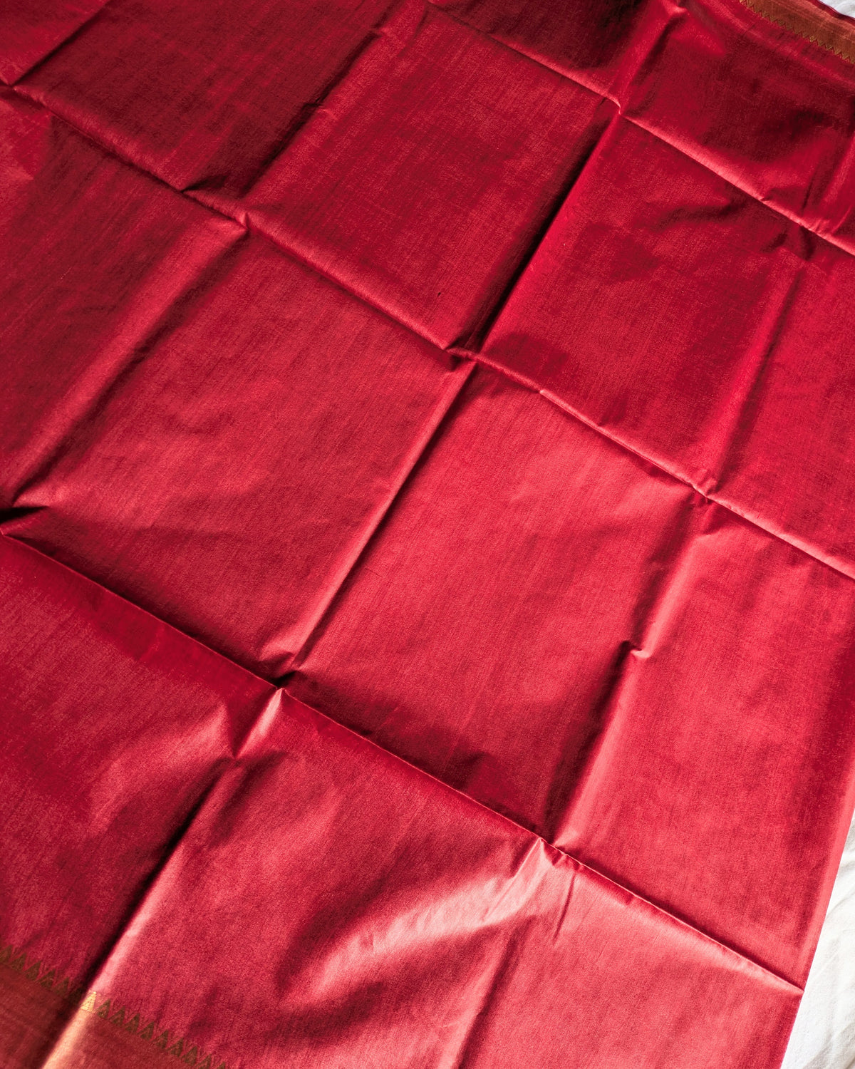Tussar Muga Silk Mark Sari Red