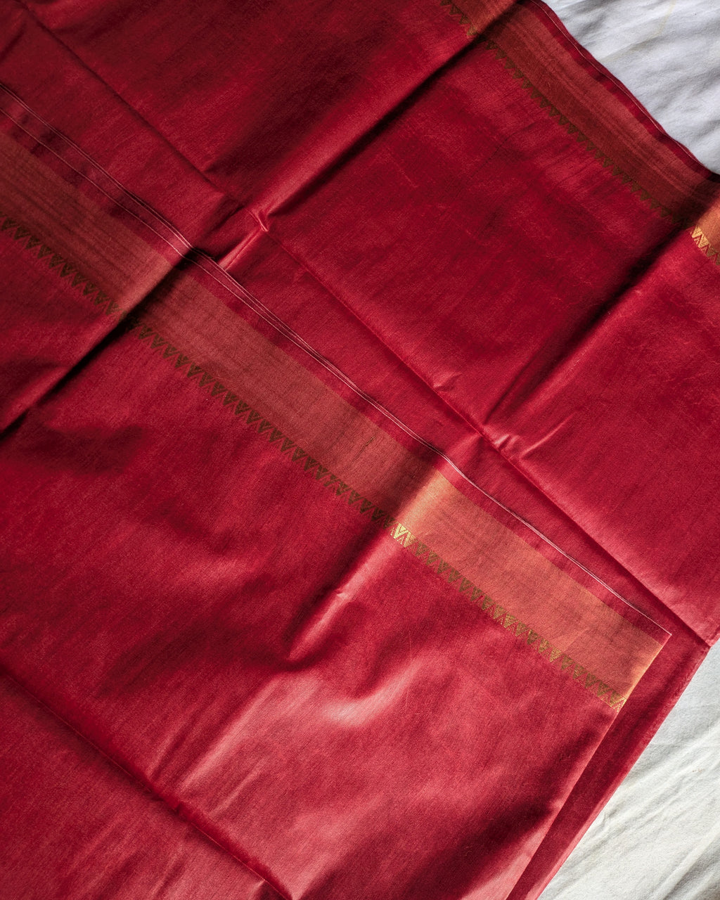 Tussar Muga Silk Mark Sari Red