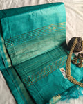 Tussar Muga Silk Mark Sari Sea Green