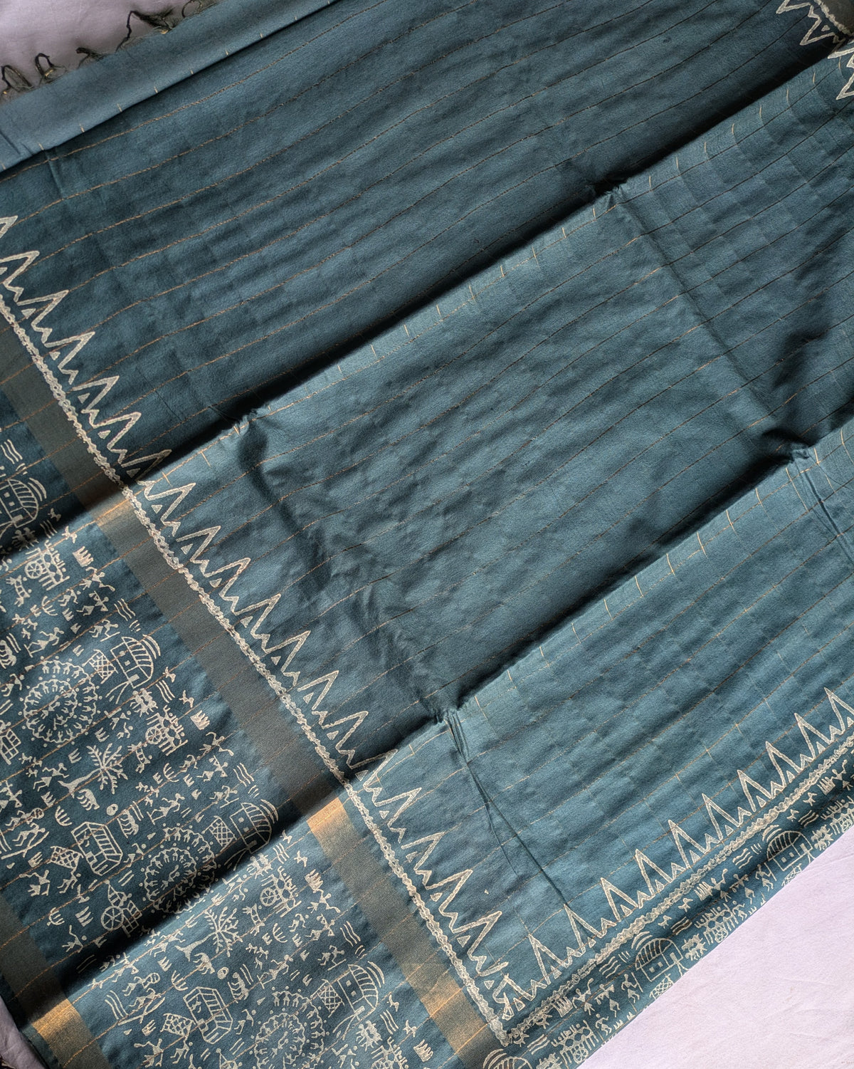 Bhagalpuri Handblock Sari Green