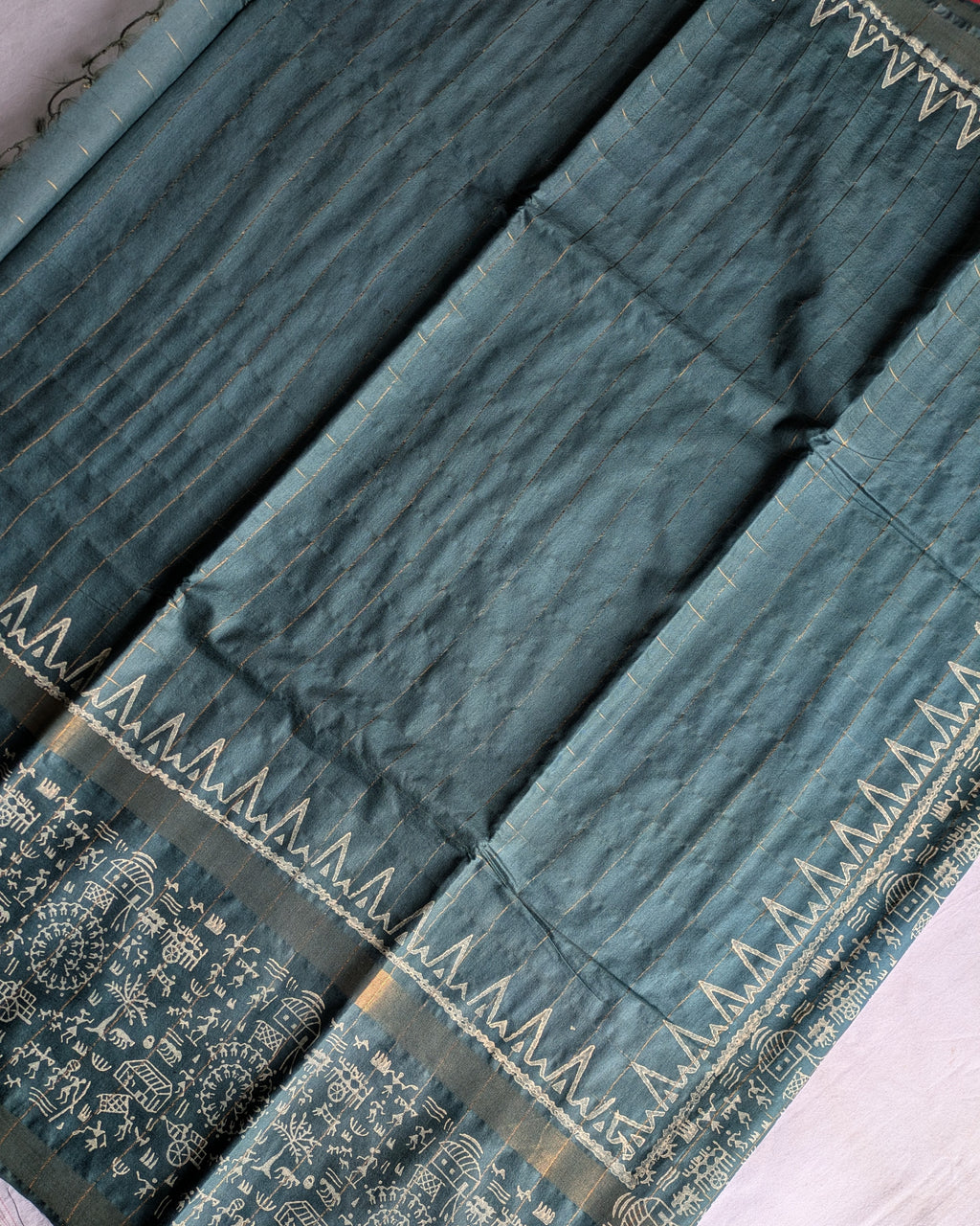 Bhagalpuri Handblock Sari Green