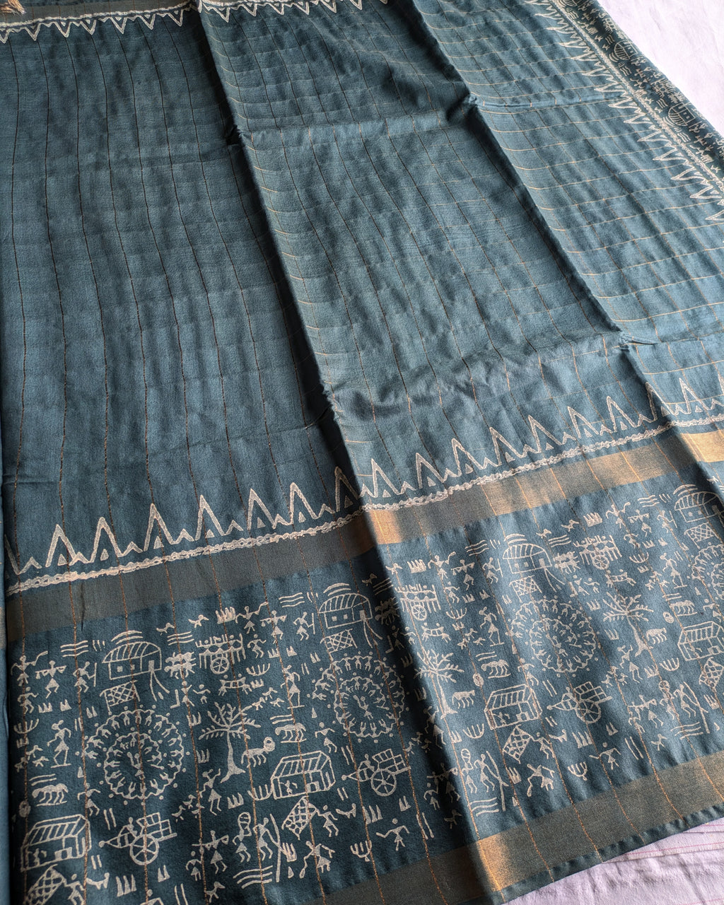 Bhagalpuri Handblock Sari Green