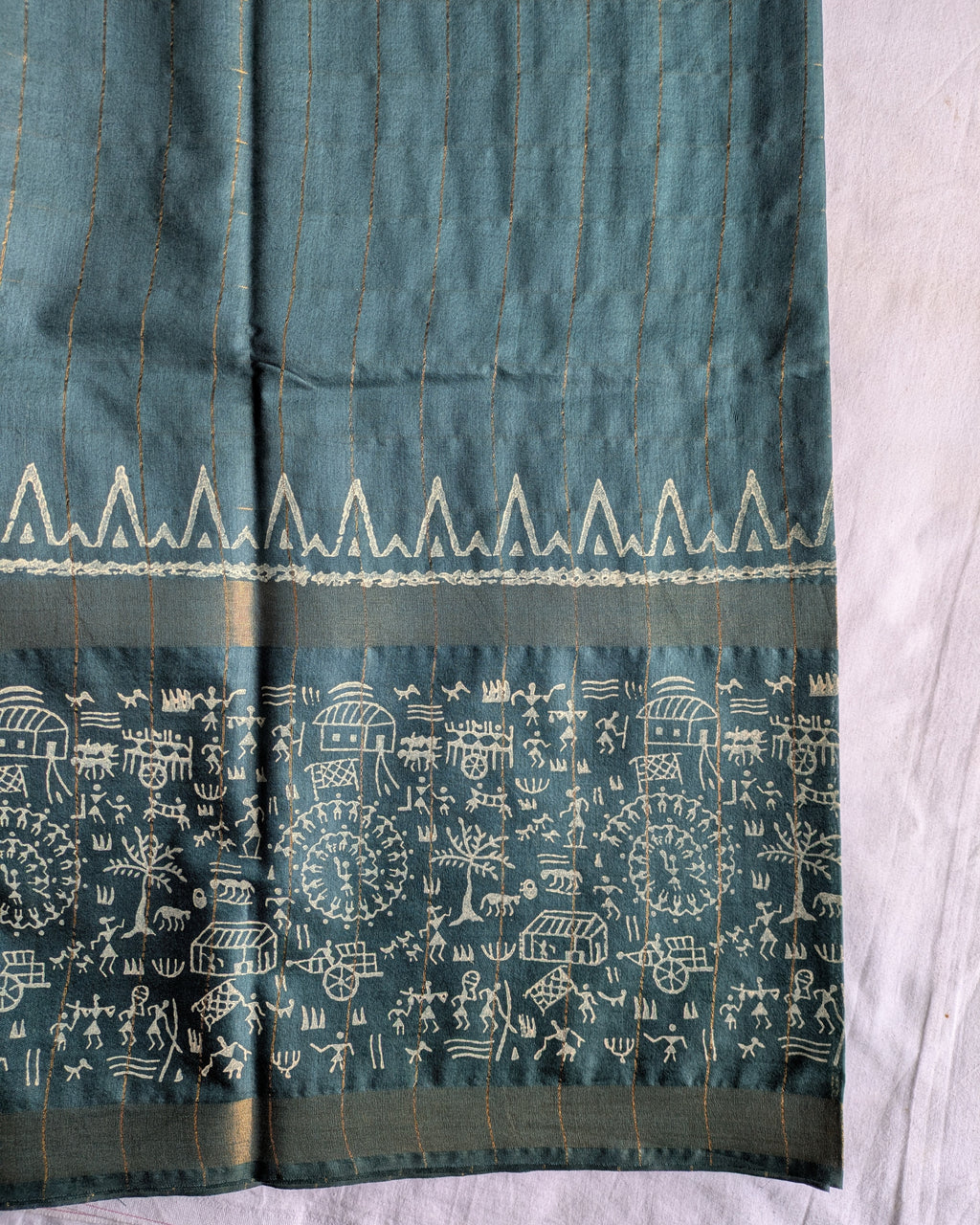 Bhagalpuri Handblock Sari Green