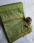 Bhagalpuri Handblock Sari Olive Green