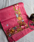Katan Silk Sari Parsi Embroidered Pink