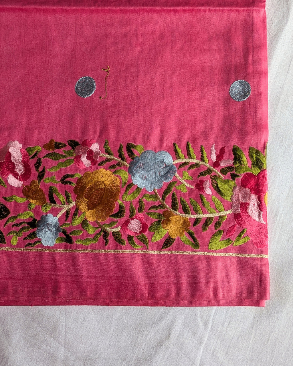Katan Silk Sari Parsi Embroidered Pink