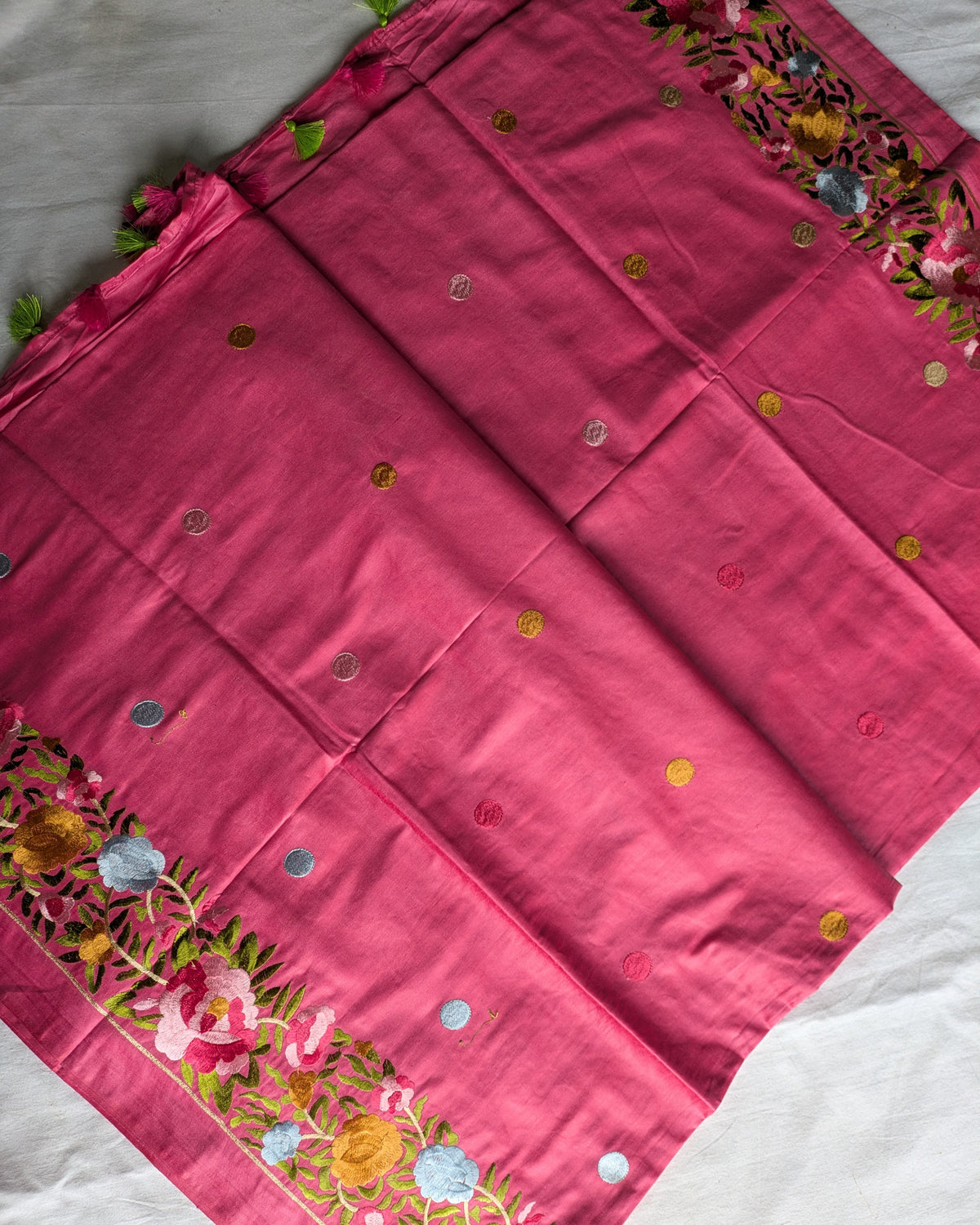 Katan Silk Sari Parsi Embroidered Pink