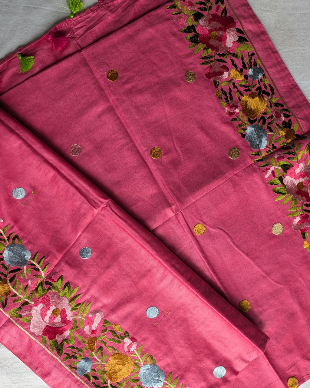 Katan Silk Sari Parsi Embroidered Pink