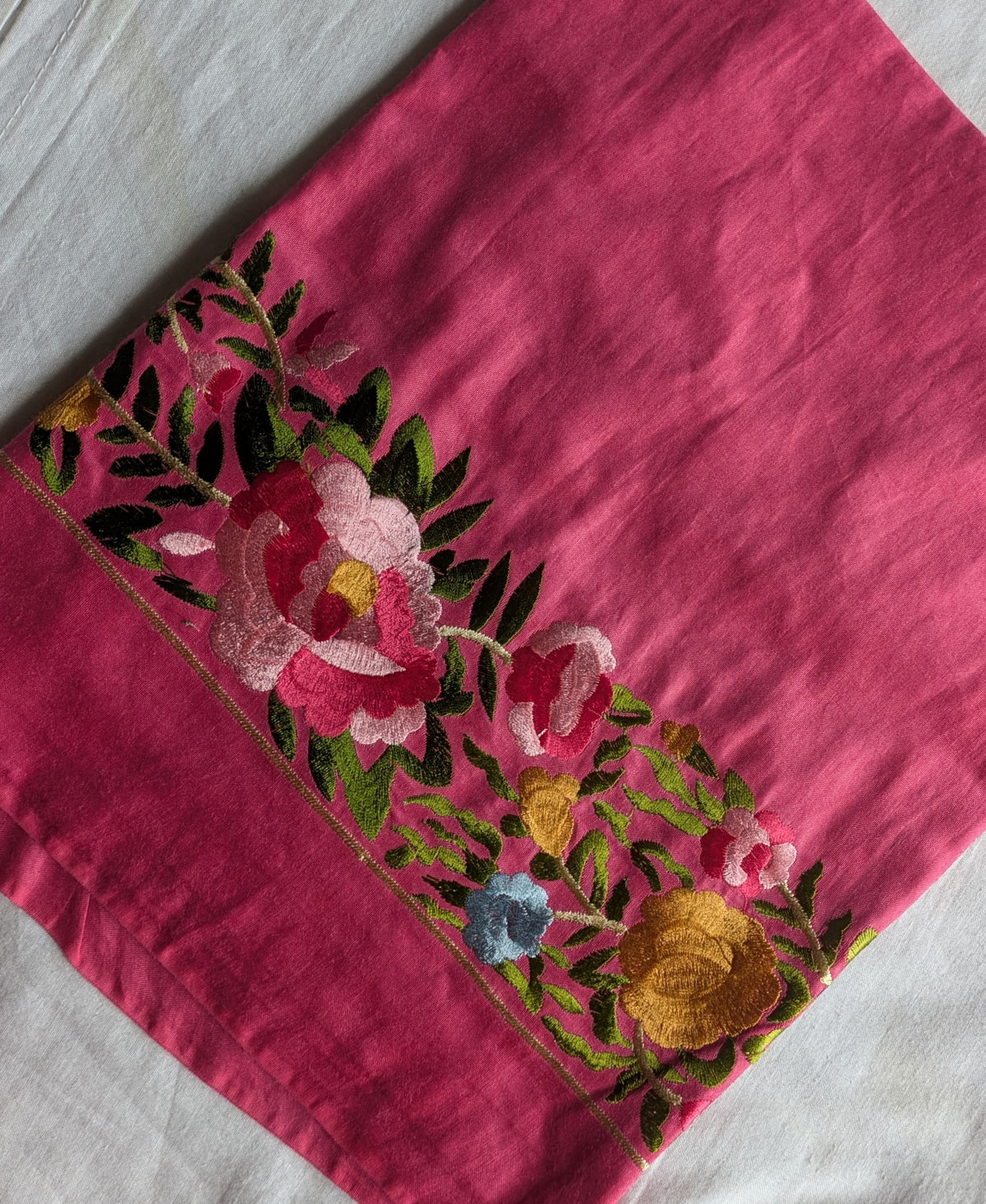 Katan Silk Sari Parsi Embroidered Pink