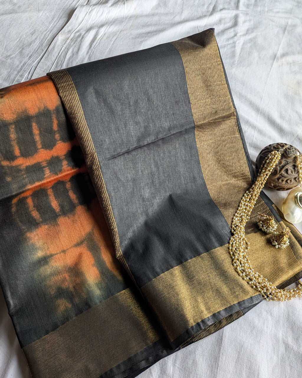 Shibori Bhagalpuri Sari Orange