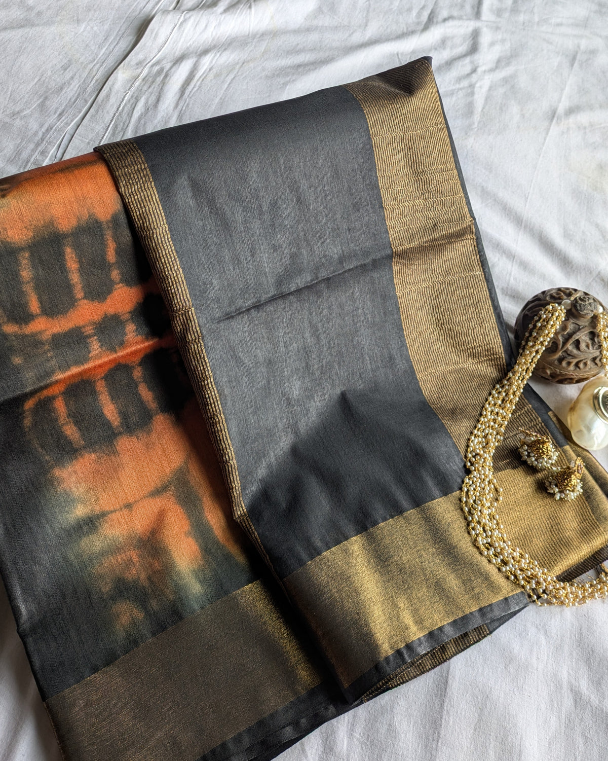 Shibori Bhagalpuri Sari Orange