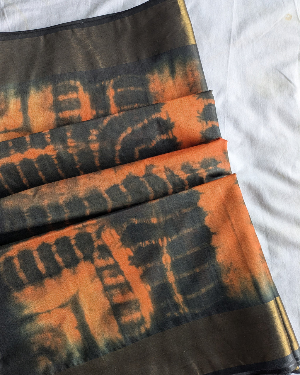 Shibori Bhagalpuri Sari Orange