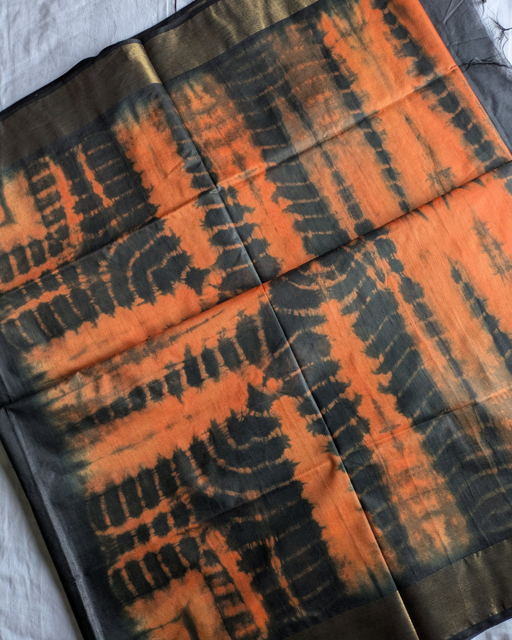 Shibori Bhagalpuri Sari Orange